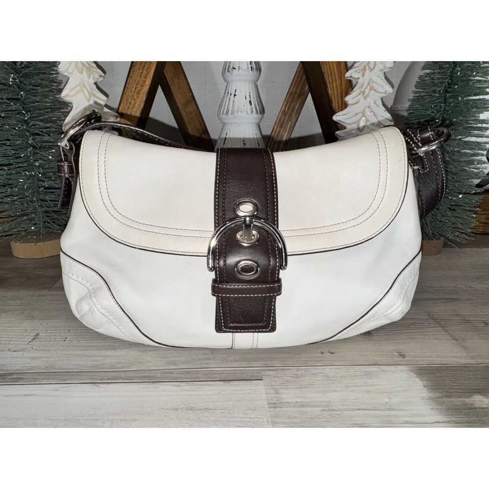 Coach Soho Shoulder Bag Women White Brown Leather Buckle F10910 Small/Medium